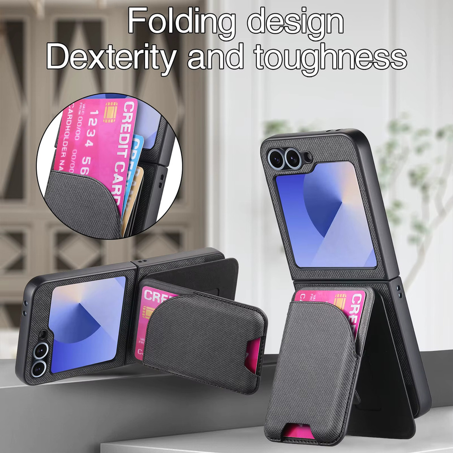 Magnetische 2-in-1 Leder-Handyhülle mit abnehmbarem Kartenhalter für Samsung Galaxy Z Flip (Grau) - Bild 3