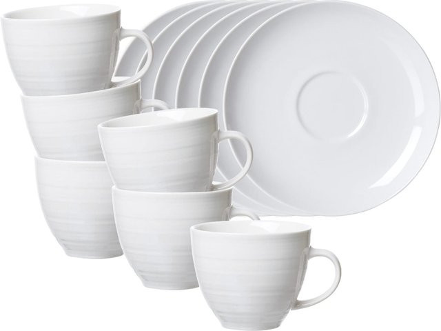 Ritzenhoff & Breker Kaffeetassen mit Untertassen Suomi, 6er Set, Weiß, 260 ml pro Tasse - Bild 1