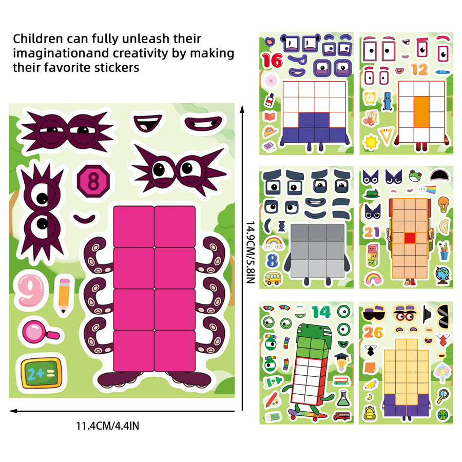 GOGOTU Cartoon Digital Block Graffiti Puzzle Aufkleber, 16-teiliges Set - Bild 2
