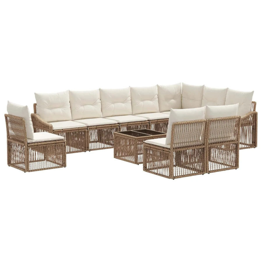 vidaXL Gartensofa-Set 11-teilig aus Poly-Rattan in Beige mit Polsterung und pulverbeschichtetem Stahlgestell - Bild 2