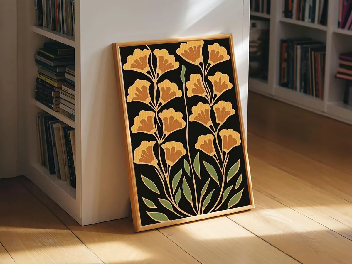 SHENCHEN Boho Wanddekoration Abstrakte Blumen Kunst Leinwanddruck in Gelb - Bild 4