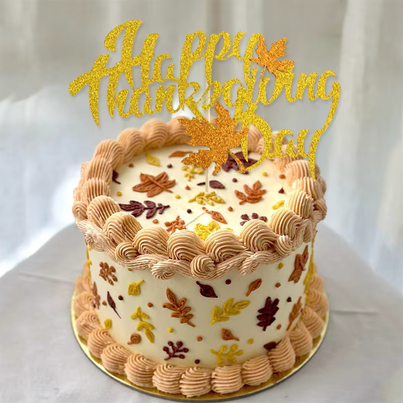 VRISE Herbstlicher Thanksgiving-Kuchenaufsatz mit Ahornblatt-Design in Gold - Bild 3