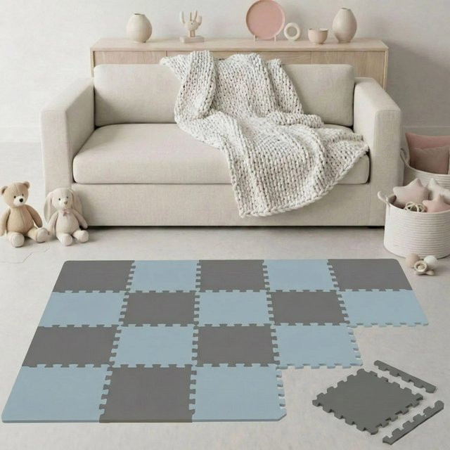 LittleTom Spiel- & Krabbelmatte Puzzlematte 18-teilig Grau Blau, B/T/H: 30 x 30 cm - Bild 1