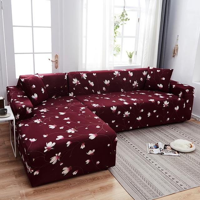 S-EMIGA Ecksofa Stretchbezug mit floralem Muster in Rot für 1-Sitzer, Breite: 90-140 cm - Bild 1