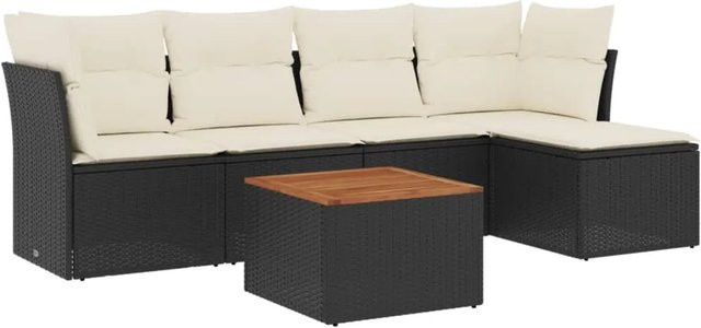 vidaXL 6-tlg Garten-Sofagarnitur aus Poly Rattan in Schwarz mit Kissen und Metallrahmen für Terrasse und Garten - Bild 1