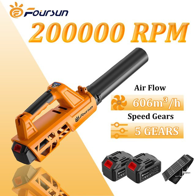 Foursun LB01 Elektrisches Luftgebläse Orange – Hochleistungs-Bürstenloser Turbo-Lüfter als Jet-Ventilator für Garten, Garage, Werkstatt und Autoreinigung - Bild 1