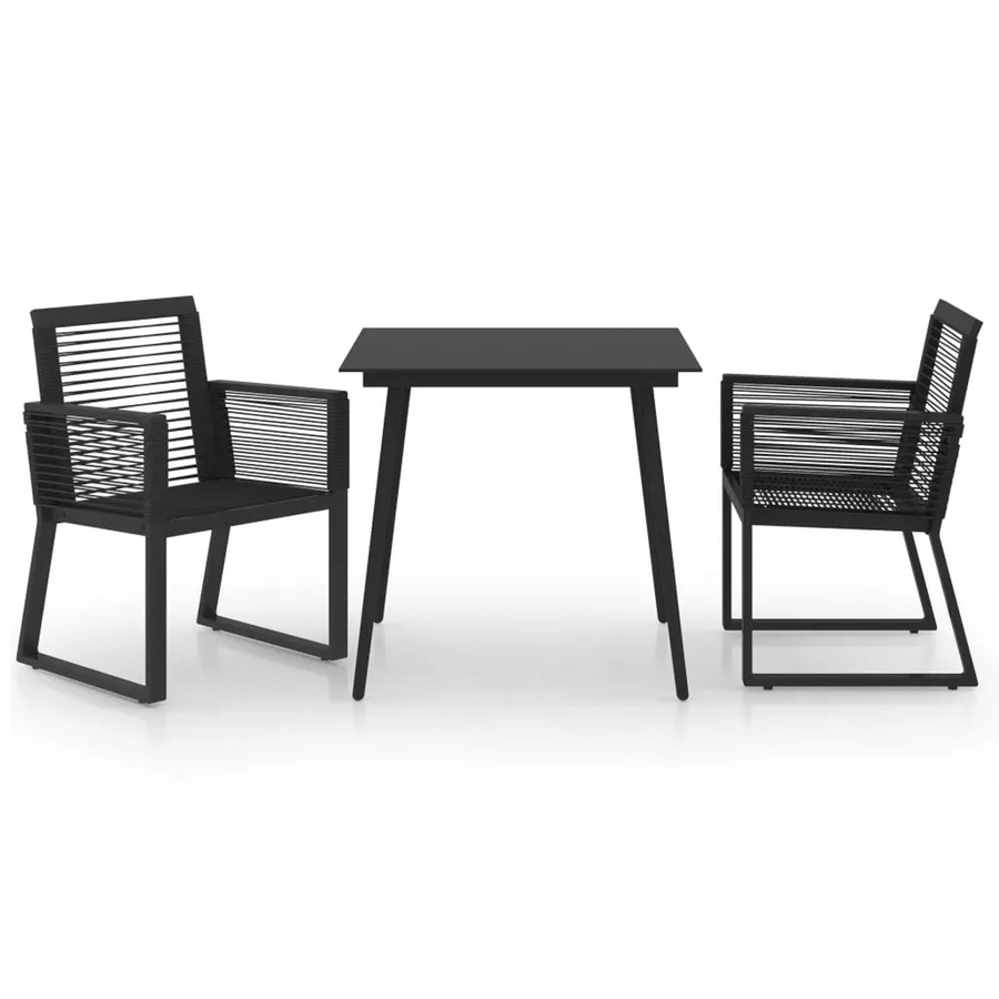 vidaXL 3-teilige Garten-Essgruppe aus PVC-Rattan und Glas in Schwarz - Bild 2