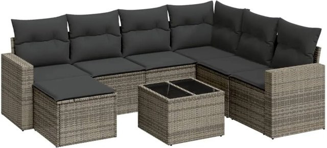 vidaXL 8-tlg Garten-Sofagarnitur Modell 5 aus Poly Rattan mit Kissen in Grau - Bild 1