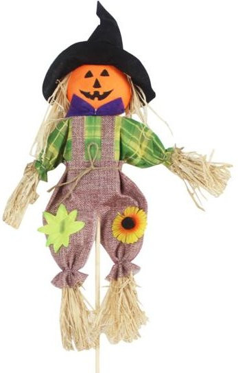 Bunte Halloween-Vogelscheuche mit Eimer für den Garten in Beige, Höhe: 65 cm - Bild 1