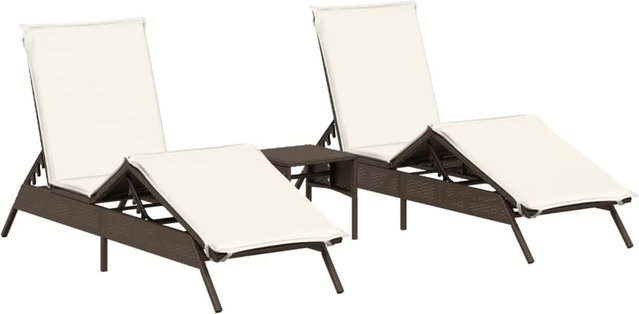 vidaXL Sonnenliegen Set mit Tisch aus braunem Poly Rattan und pulverbeschichtetem Stahl für den Garten - Bild 1