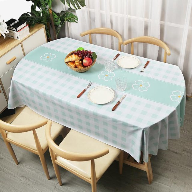 Stolze Rose Ovale Tischdecke aus PVC in Grün mit floralem Design, wasserabweisend und ölbeständig, B: 120 cm, L: 180 cm - Bild 1