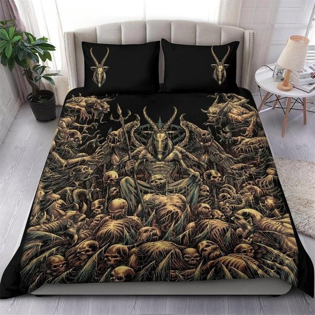 Bettwäscheset Binchi Fitness mit Baphomet Motiv in Blau, Rosa oder Schwarz, bestehend aus Bettdeckenbezug und Kissenbezug, Breite: 70 cm, Länge: 133 cm - Bild 1
