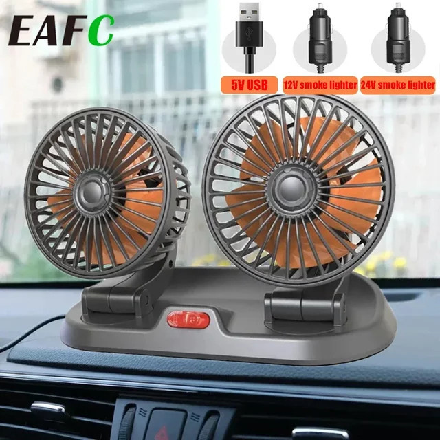 EAFC USB-Mini-Autoventilator mit Doppelkopf und 360 Grad Einstellung, tragbarer Luftkühlungsventilator für 5V 12V 24V Fahrzeuge - Bild 1