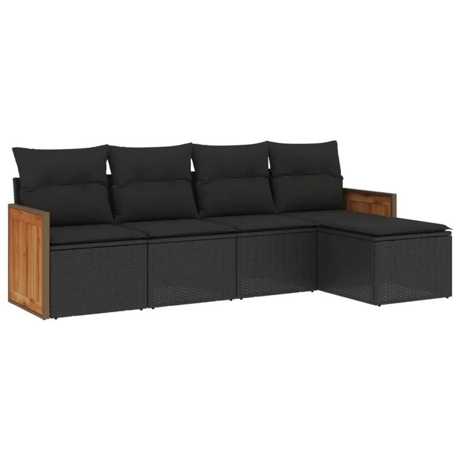 vidaXL 5-tlg. Garten-Sofagarnitur aus Polyrattan in Schwarz mit Kissen und Fußhocker - Bild 2