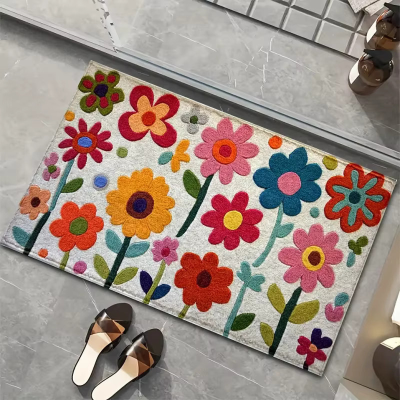 VIKAMA Sommer-Blumen-Fußmatte in Multicolour, waschbar und geräuschdämpfend für Badezimmer, Schlafzimmer und Heimdekoration - Bild 2