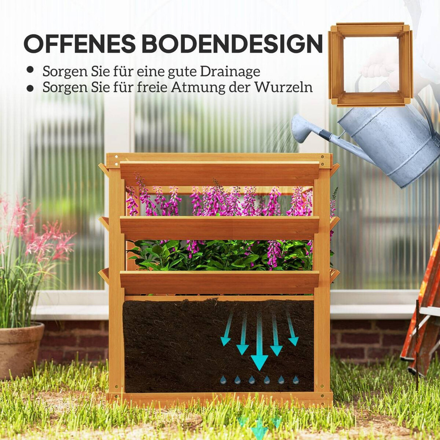 Outsunny Hochbeet Pflanzkasten mit Rankgitter aus Fichtenholz in Braun, B/T/H: 65 x 65 x 60 cm - Bild 2