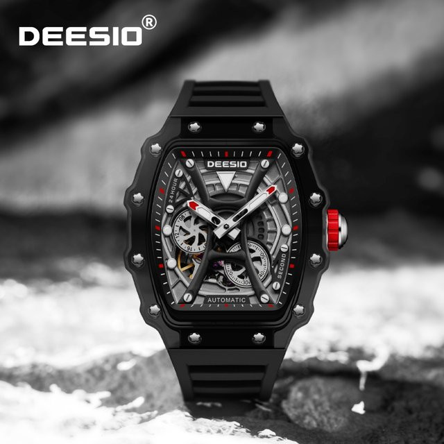 Deesio Armbanduhr Automatik, Tonneau, Schwarz, Silikon, Herren - Bild 1