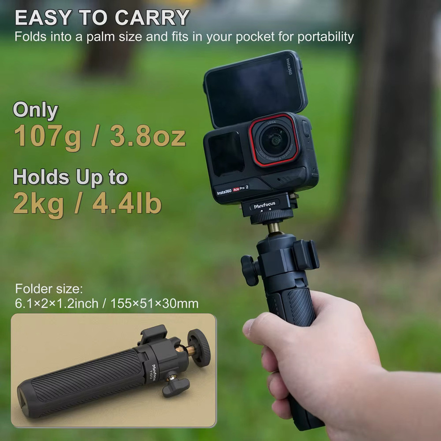 MINIFOCUS Mini ausziehbarer Desktop-Stativgriff mit flexiblem Kugelkopf und 1/4 Zoll Schraube in Schwarz für Telefon, Selfie und Vlog-Kamera - Bild 2