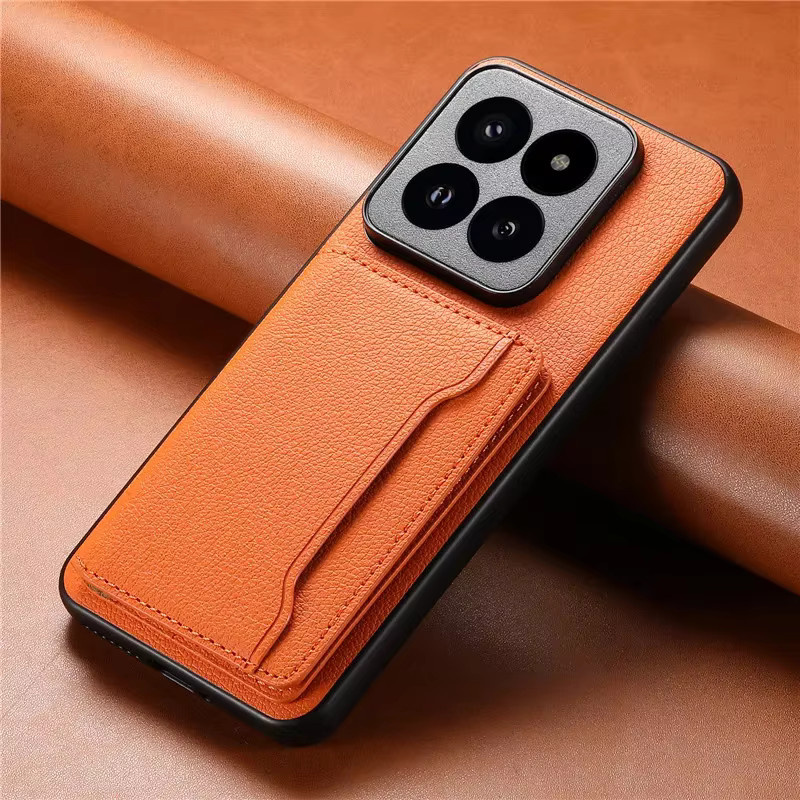 Multifunktionale Leder Brieftasche Handyhülle mit Kartenhalter für Xiaomi 15T 17 Pro Max M14 Ultra 13 Pro Ultra Poco F5 14T in Grün und Orange - Bild 5