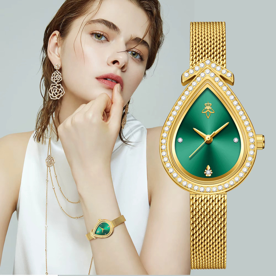 YaLaLuSi Armbanduhr, Quarz, Gold, Diamantbesetzt, Milanaise, Damen - Bild 5