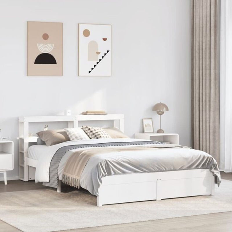 Vidaxl Massivholzbett mit Kopfteil aus Kiefer und Holzwerkstoff, Weiß, B/T/H: 120 x 200 x 82 cm - Bild 1