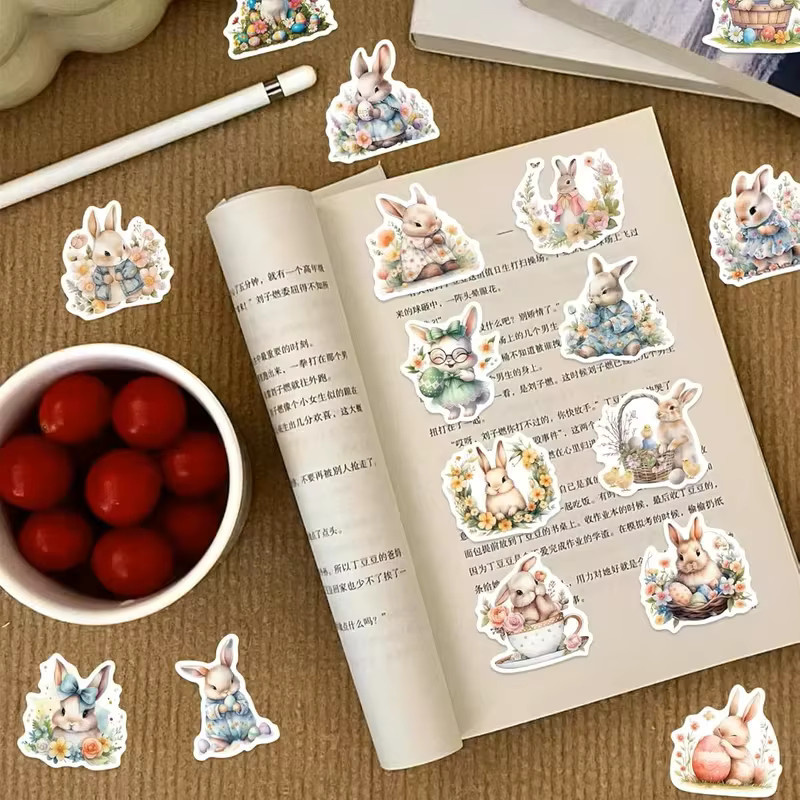 50 Stück Osterhasen- und Osterei-Aufkleber in Multicolor mit niedlichen Hasen- und Blumenmustern - Bild 2