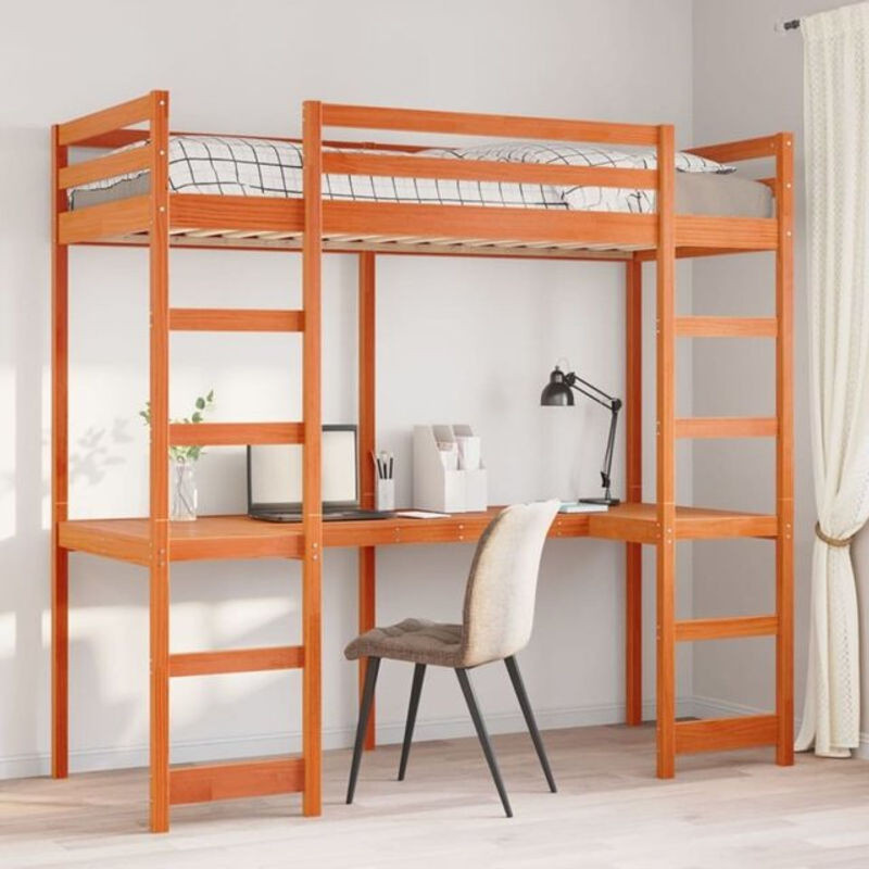 Vidaxl Hochbett aus Massivholz Kiefer in Braun, B/T/H: 190 x 75 x 82,5 cm - Bild 1