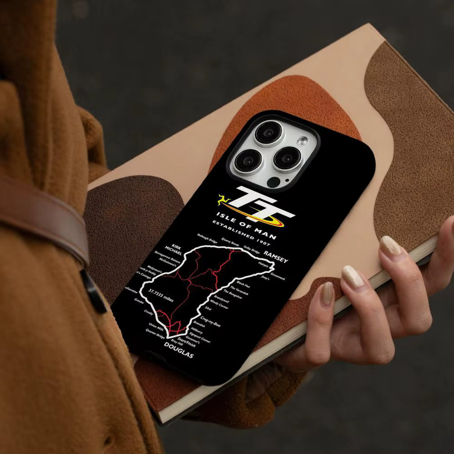 I-Isle of Man T-TT Handyhülle für iPhone 17 16 15 14 13 12 Pro Max Plus in Schwarz und Weiß mit glänzender HD-Doppelschicht-Flüssighartschale - Bild 2
