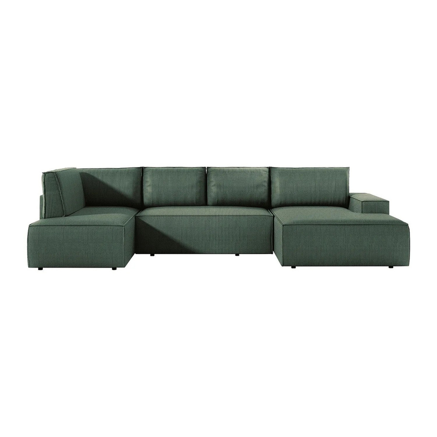 Vente-unique Schlafsofa Amelia in Grün mit Cord-Bezug und L-Form - Bild 2