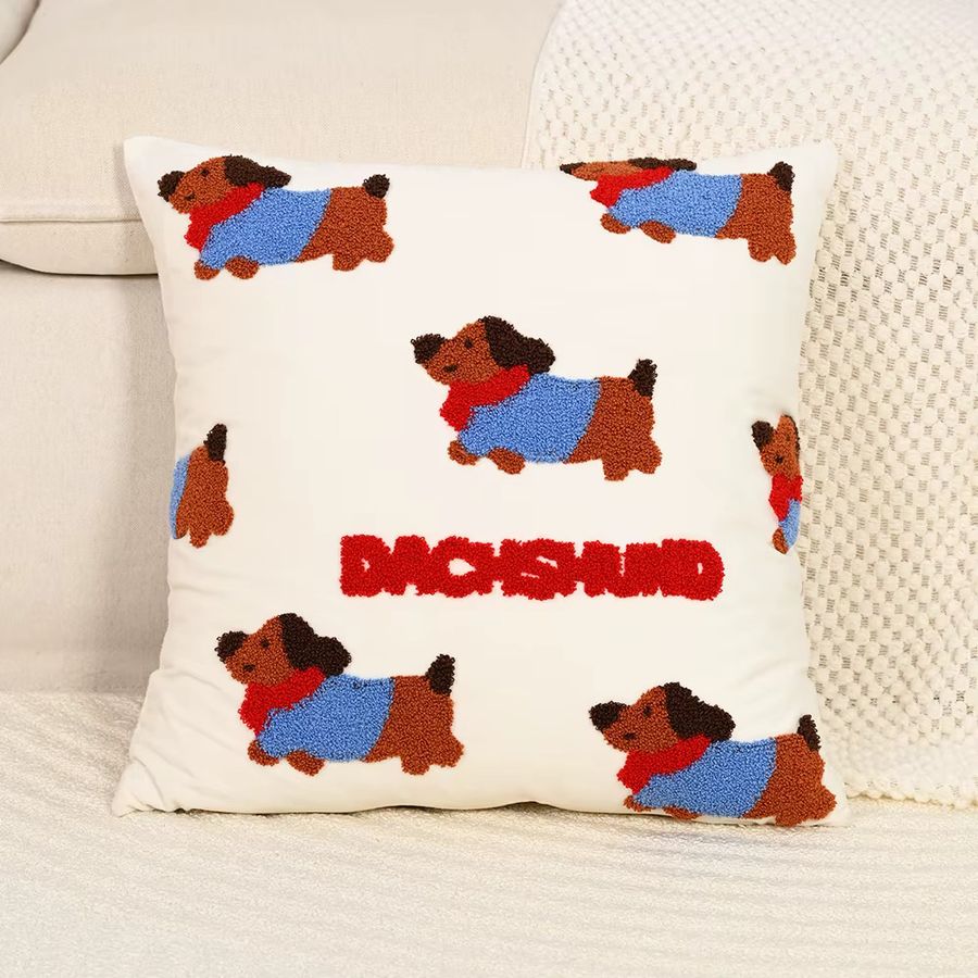 BUYNOW Kissenbezug mit Hund-Stickerei aus Cord in Dunkelrot für Sofa und Bett - Bild 3