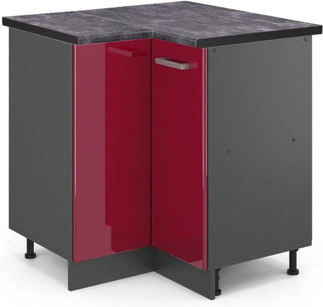 Vicco R-Line Eckunterschrank für die Küche in Bordeaux Hochglanz und Anthrazit, B/T/H: 75,6 x 60,0 x 81,6 cm - Bild 1