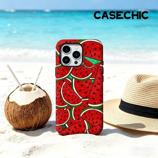 CaseChic MagSafe Schutzhülle für iPhone 17 16 15 14 Plus Pro Max mit mattem Bumper und Wassermelonen-Overlap-Design in Multicolour - Bild 1