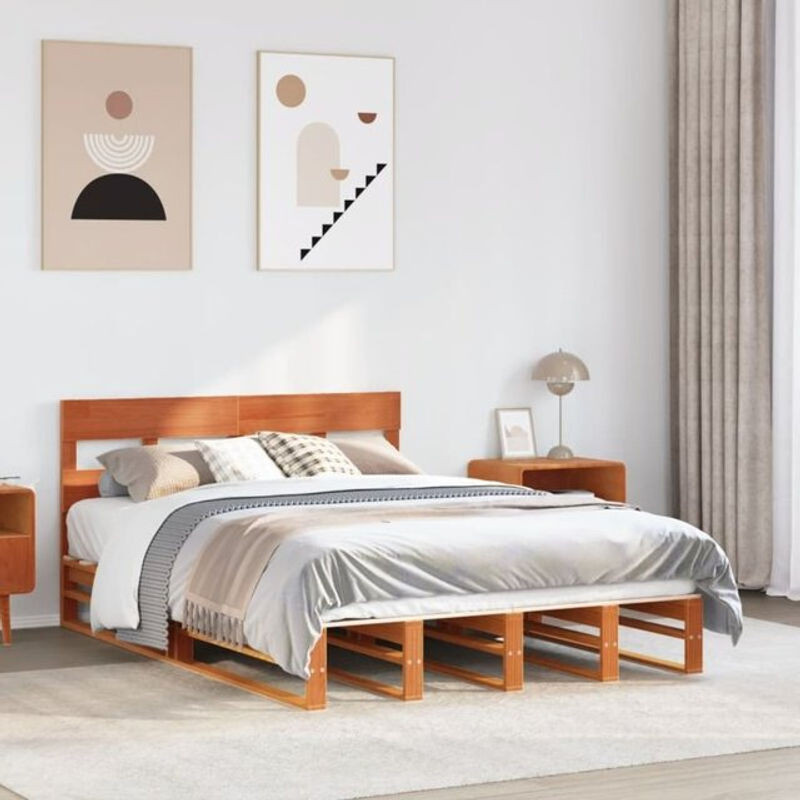 Massivholzbett Vidaxl aus Kiefernholz in Braun im Landhaus- und Skandinavischen Stil, B/T: 140 x 200 cm - Bild 1