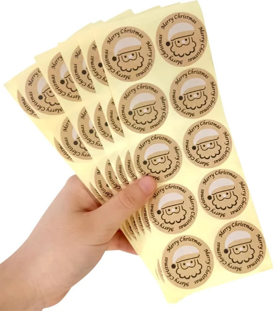Leaffei Frohe Weihnachten Runde Kraftpapier Aufkleber für DIY und Schreibwaren, 100 Stück, Braun - Bild 1