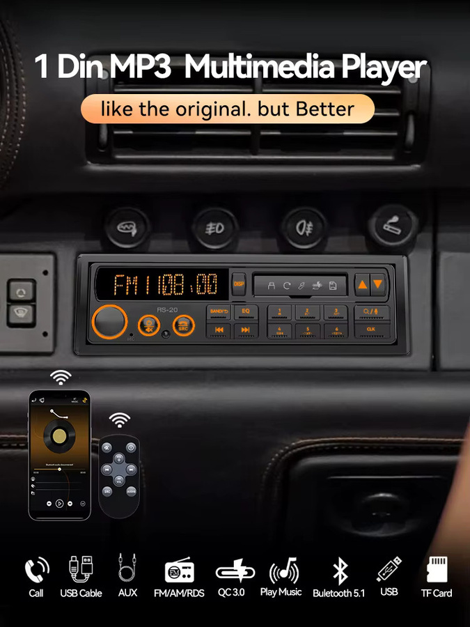AKAMATE Retro-Stil Autoradio mit Bluetooth, AUX, FM/AM/RDS, USB und Sprachsteuerung in Schwarz - Bild 7