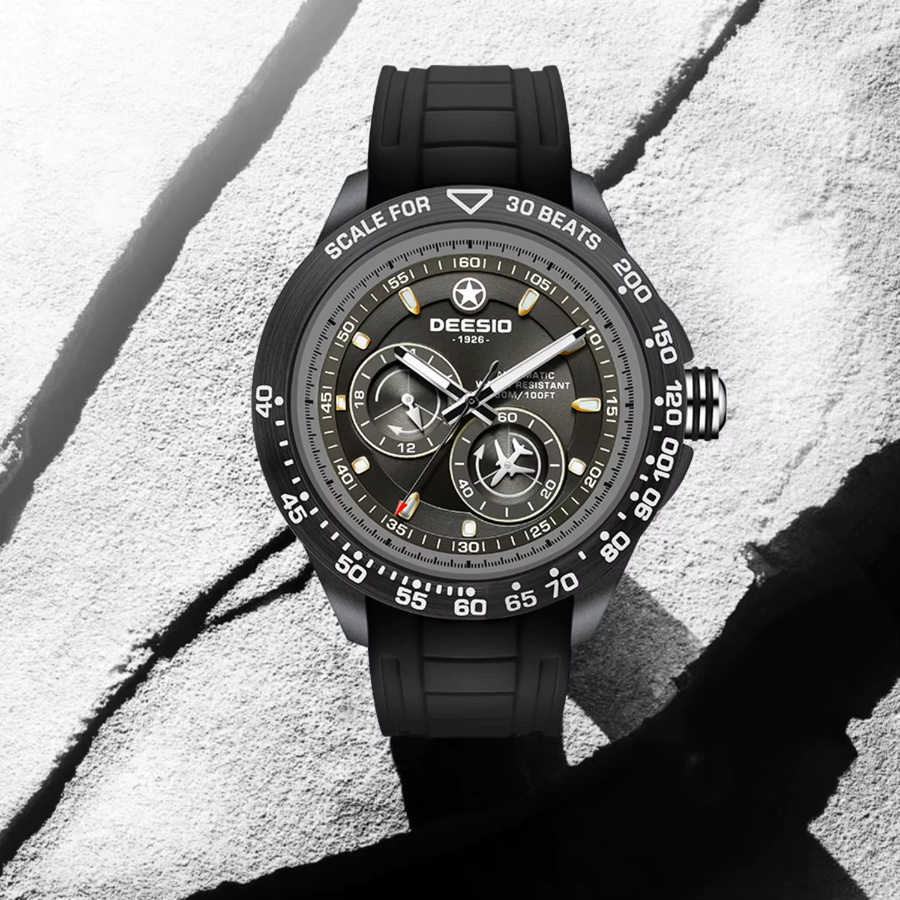 Deesio Armbanduhr Automatik, Edelstahl, Saphirglas, Schwarz, Herren - Bild 2