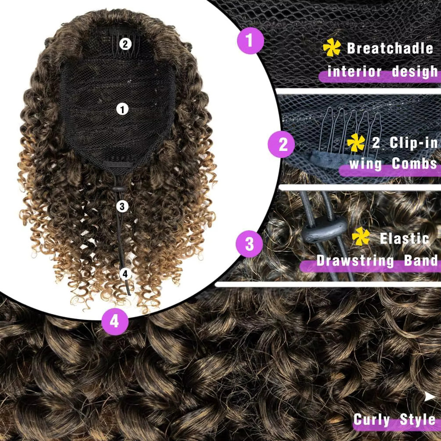 G&T Wig Pferdeschwanz Haarteil Afro Kinky Curly, Damen - Bild 5