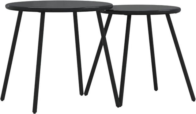 vidaXL Garten-Couchtisch Set aus 2 runden Tischen in Schwarz aus pulverbeschichtetem Stahl für den Outdoor-Bereich - Bild 1