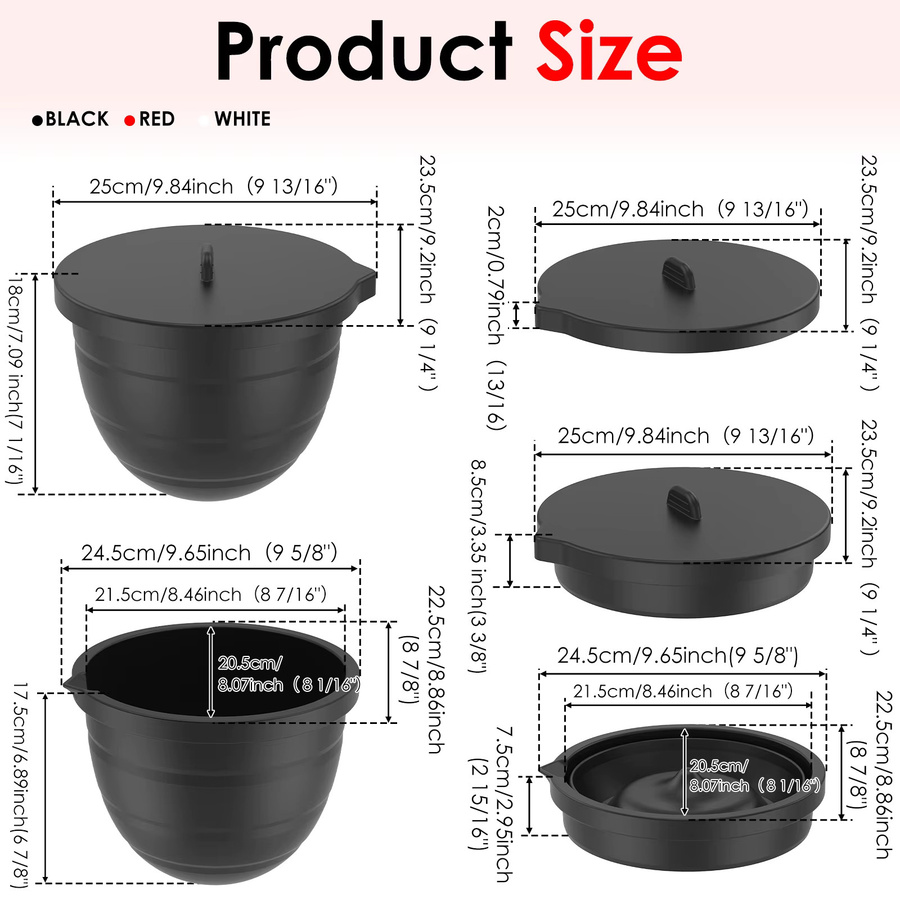 Willstar 3-teiliges Silikoneinlage-Set mit Deckel für 5 Qt Tilt Head Standmixer, schwarz, rund - Bild 5