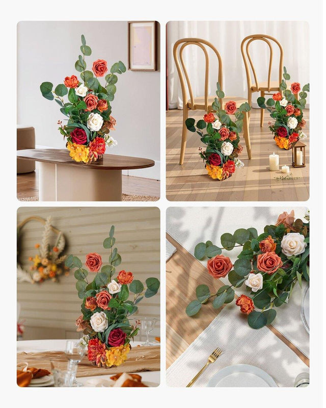Buying Solutions, MB Künstliches Blumenarrangement für Hochzeits-Tischdekoration, 4er Set, Mehrfarbig/Orange, Höhe: 45 cm, Breite: 25 cm, Tiefe: 25 cm - Bild 2
