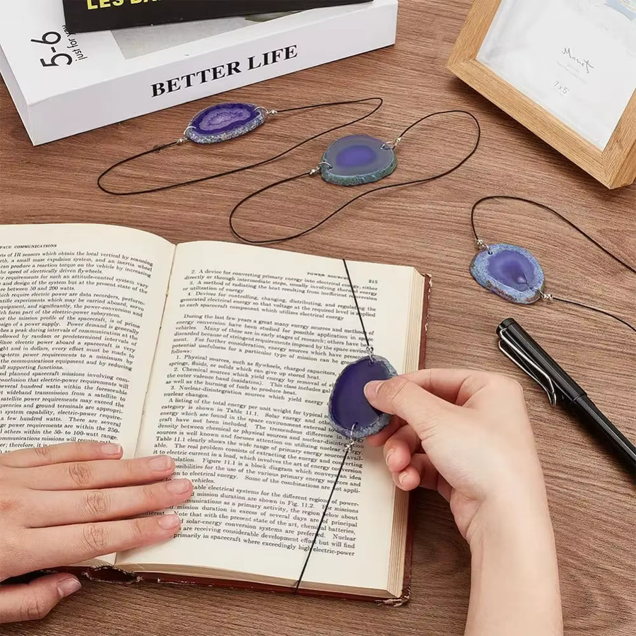4 Stück handgefertigte Achat-Lesezeichen mit elastischem Band aus gefärbten Druzy-Achat-Scheiben in Multicolour - Bild 2