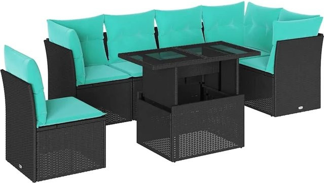 vidaXL 6-teilige Garten-Sofagarnitur aus Poly-Rattan in Schwarz mit Kissen und pulverbeschichtetem Stahlgestell - Bild 1