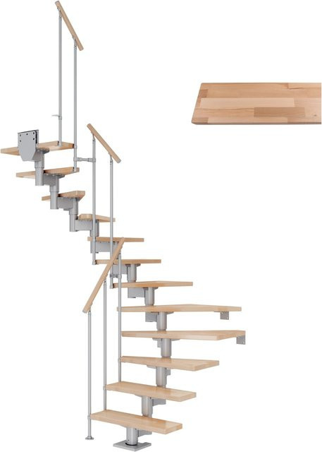 Dolle Mittelholmtreppe Cork Buche Perlgrau 1/2 Gewendelt Breite: 315 cm, Tiefe: 75 cm - Bild 1