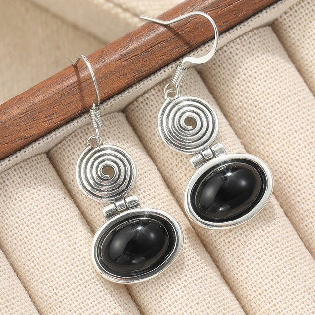 YoYo Ohrringe, versilbert, Obsidian-Spiralen, Damen, Vintage - Bild 1