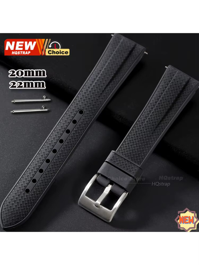 HQstrap Uhrenarmband Silikon, Karomuster, Schwarz, 20mm, 22mm - Bild 4