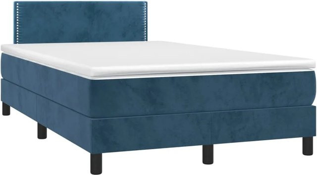 vidaXL Boxspringbett mit Matratze Dunkelblau aus Samt mit Taschenfederkern B/T: 120 x 190 cm - Bild 1