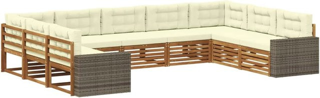 vidaXL Outdoor-Sofagarnitur aus Massivholz Akazie in Natur und Beige, 9-teiliges Set mit Sitzkissen und Rückenkissen - Bild 1