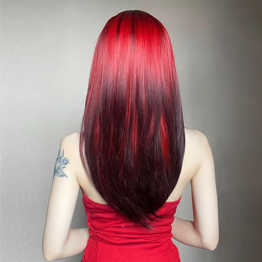 EASIHAIR Synthetische Perücke, schwarz-rot, mit Pony, Damen - Bild 3