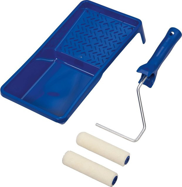 LUX-TOOLS Rollerset Velour 4-teilig in Blau mit Farbwanne und fusselfreien Rollen - Bild 1