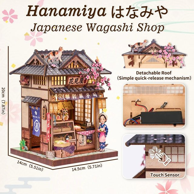 Hanamiya DIY Miniatur-Puppenhaus, 3D Holzpuzzle, Japanischer Wagashi-Laden - Bild 1